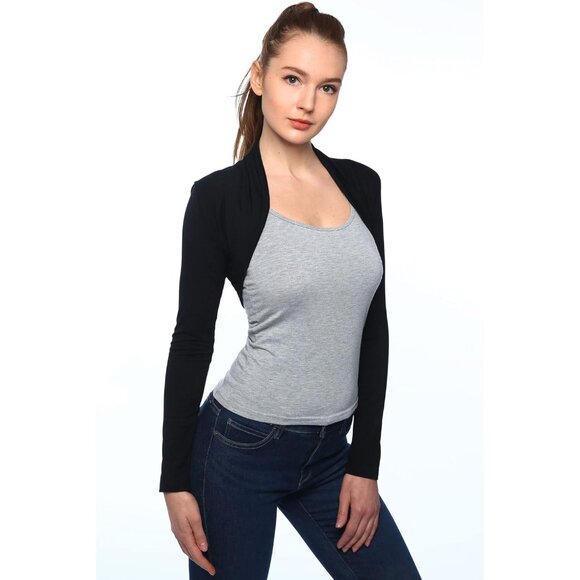 Women Lace Back Cropped Bolero Cardigan Small Black Elegant Layering - Picture 2 of 6